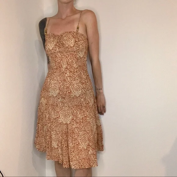 Vintage Midi Orange/Cream Beach Summer Dress, women's size Small - Picture 3 of 12